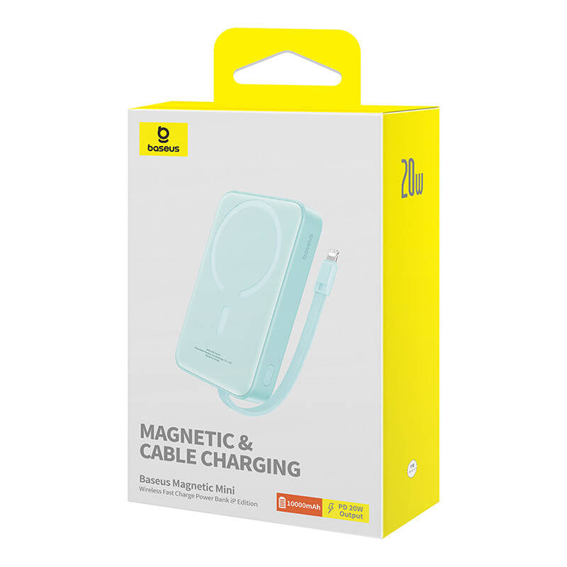Externer Wireless-Akku Baseus Magnetic Mini, 10000mAh, 20W, PD + FQI, 1 x Lightning - 1 x QI - 1 x USB-C, Grün P10022109333-00