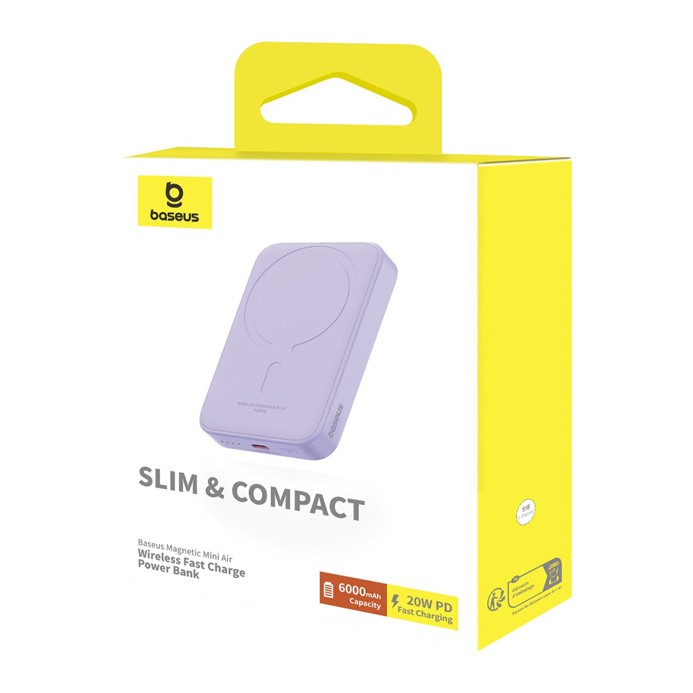 Externer Wireless-Akku Baseus Mini Air, 6000mAh, 20W, PD + FQI, 1 x QI - 1 x USB-C, Lila P10059002513-00