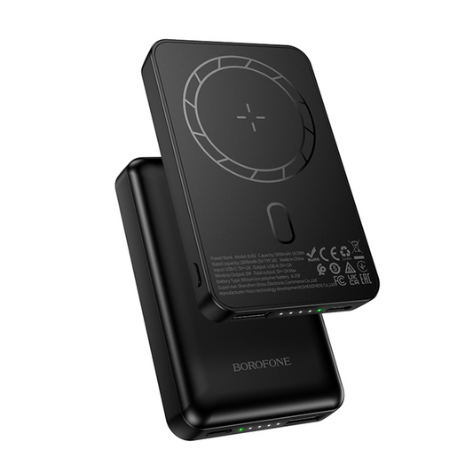 Externer Wireless-Akku Borofone BJ82 Dawn, 5000mAh, 10W, 1 x QI - 1 x USB-A, Schwarz