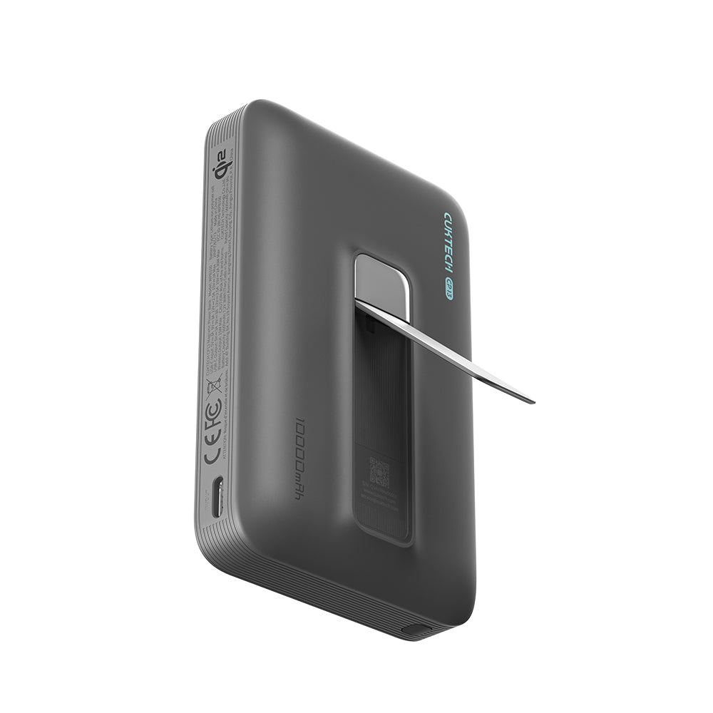 Kabellose Externe Batterie Cuktech WPB100, 10000mAh, 30W, PD + FQI, 1 x QI - 1 x USB-C, Grau CUWPB100GLBK