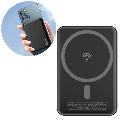 Externer Wireless-Akku Dudao K14S, 5000mAh, 10W, PD + QI, 1 x QI - 1 x USB-C, Schwarz