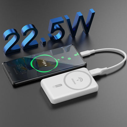 Wireless Externe Batterie Dudao K14S, 5000mAh, 20W, QC + PD + FQI, 1 x QI - 1 x USB-A - 1 x USB-C, Weiß