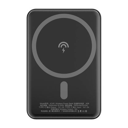 Externer Wireless-Akku Dudao K14S, 5000mAh, 10W, PD + QI, 1 x QI - 1 x USB-C, Schwarz