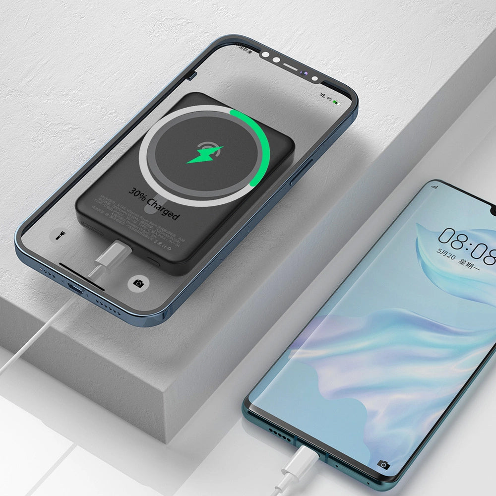Externer Wireless-Akku Dudao K14S, 5000mAh, 10W, PD + QI, 1 x QI - 1 x USB-C, Schwarz