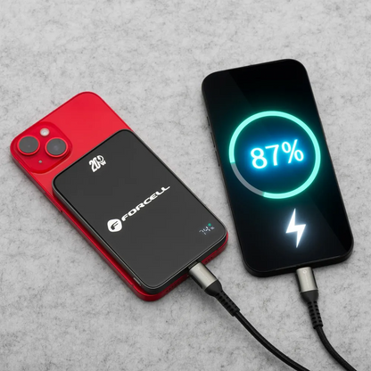 Externer Wireless-Akku Forcell F5K8, 5000mAh, 15W, PD + FQI, 1 x QI - 1 x USB-C, Schwarz