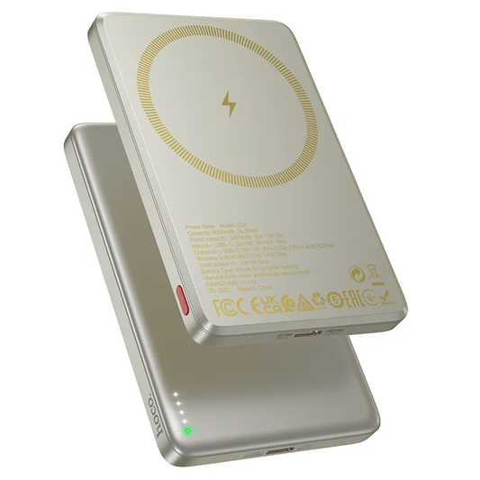 Wireless Externe Batterie HOCO Q26, 5000mAh, 20W, PD + FQI, 1 x QI - 1 x USB-C, Orange