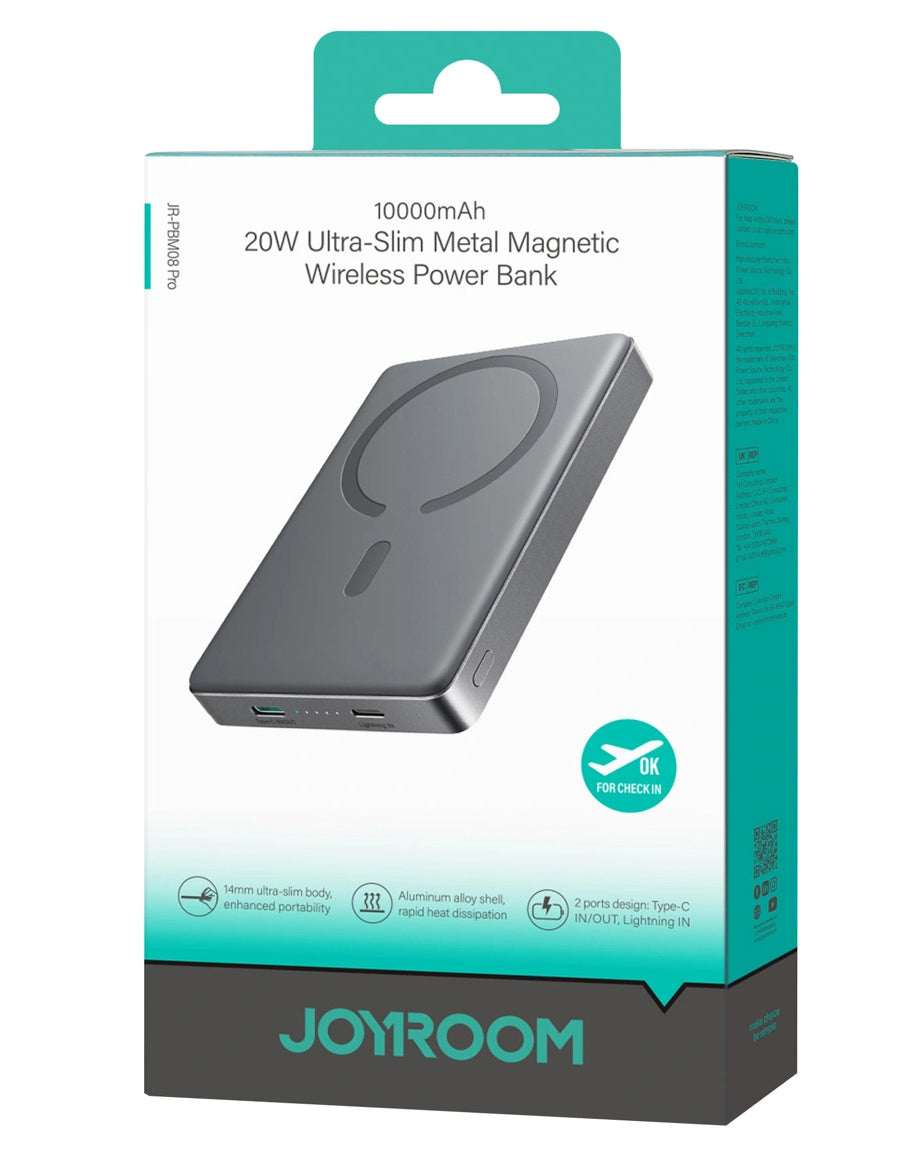 Wireless Powerbank Joyroom JR-PBM08 Pro, 10000mAh, 22,5W, PD + FQI, 1 x QI - 2 x USB-C, Grau