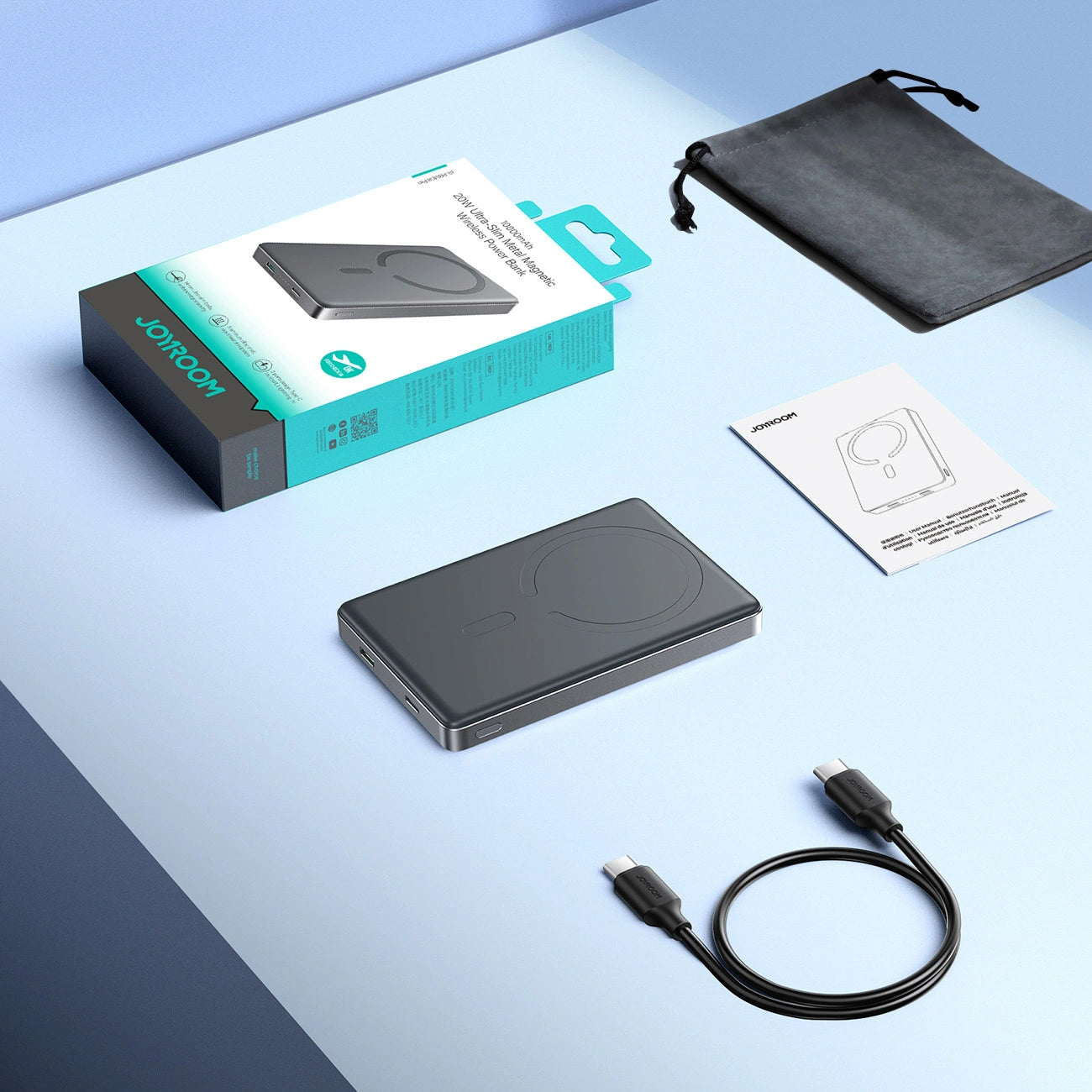 Wireless Powerbank Joyroom JR-PBM08 Pro, 10000mAh, 22,5W, PD + FQI, 1 x QI - 2 x USB-C, Grau