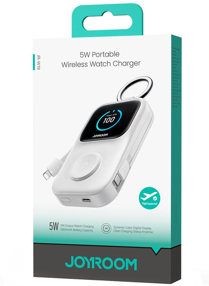 Joyroom JR-W19 Wireless External Battery, 5000mAh, 20W, QC + PD, 1 x Lightning - 1 x QI - 2 x USB-C, White