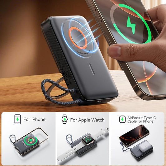Externer Wireless-Akku Joyroom JR-PBM02, 10000mAh, 22.5W, PD + FQI, 1 x QI - 2 x USB-C, Schwarz