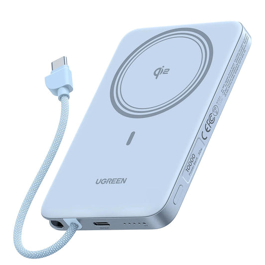 UGREEN PB570 (65839B) kabellose Powerbank, 10.000 mAh, 30 W, PD + FQI, 1 × Qi – 2 × USB-C, Blau