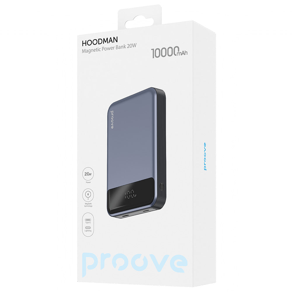 Externer Wireless Akku Proove Hoodman, 10000mAh, 20W, PD + FQI, 1 x QI - 1 x USB-C, Grau PBH120010003