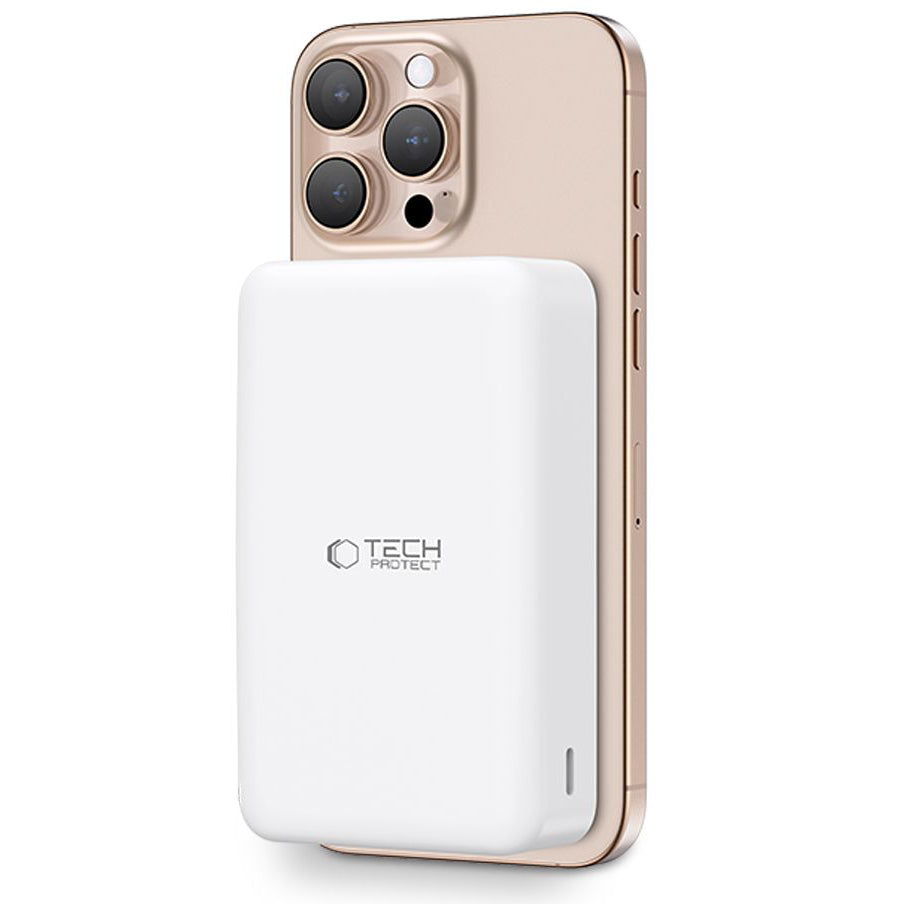 Kabelloser externer Akku Tech-Protect PB12 LifeMag, 20000 mAh, 20 W, QC + PD + FQI, 1 x QI – 1 x USB-A – 1 x USB-C, Weiß