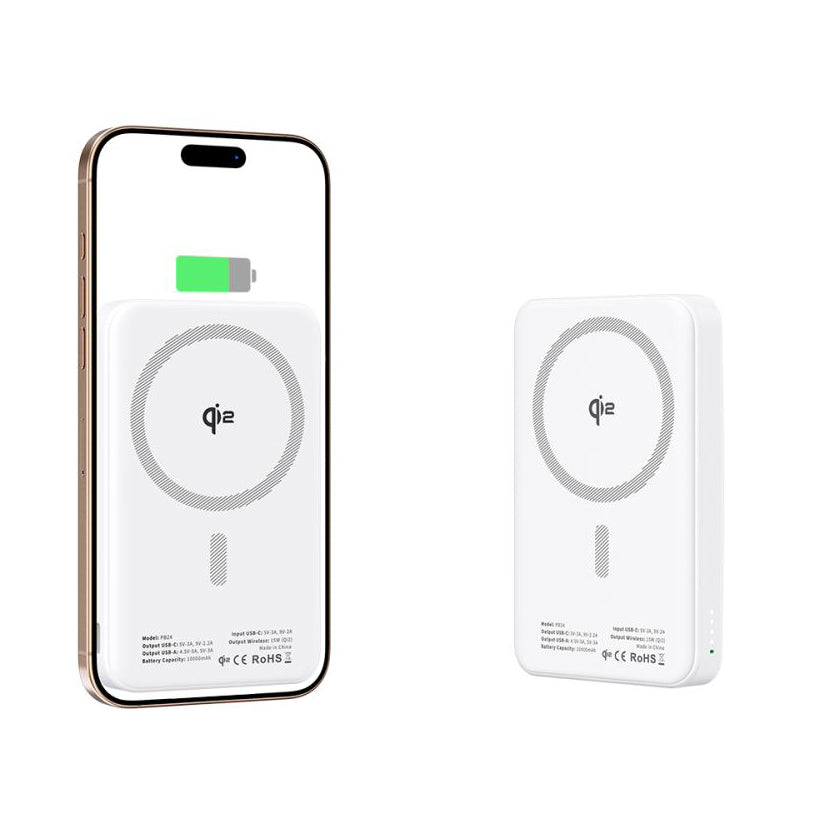 Kabelloser externer Akku Tech-Protect PB24 LifeMag, 10000 mAh, 15 W, PD + FQI, 1 x QI – 1 x USB-A – 1 x USB-C, Weiß