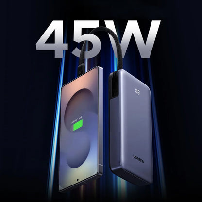 Externer Akku UGREEN PB536 (55988B), 20000mAh, 45W, QC + PD, 1 x USB-A - 2 x USB-C, Grau