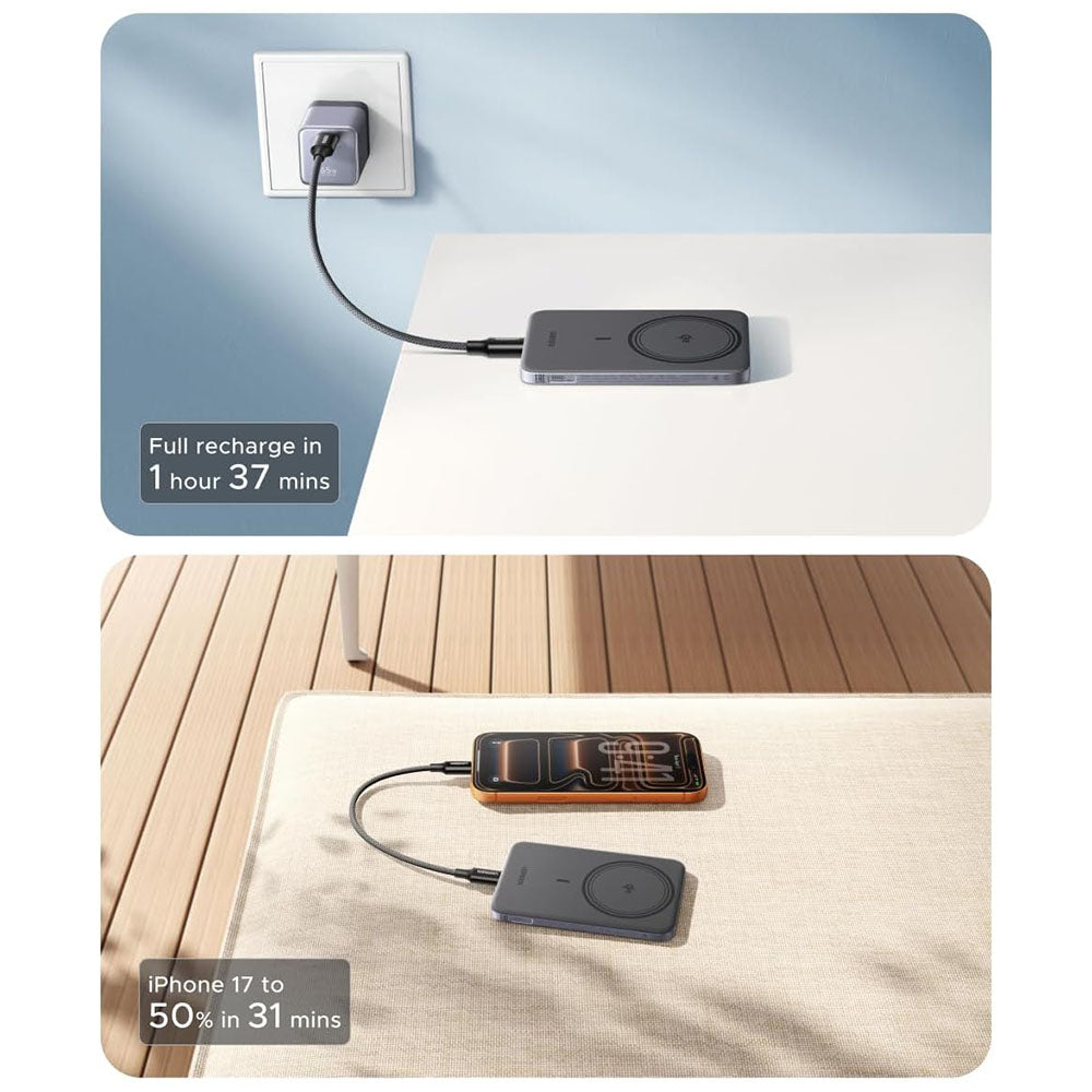 Wireless Externe Batterie UGREEN PB580 (75984B), 5000mAh, 15W, PD + FQI, 1 x QI - 1 x USB-C, Grau
