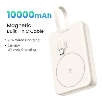 Externer Wireless-Akku UGREEN PB760, 10000mAh, 20W, PD + FQI, 1 x QI - 1 x USB-C, Beige