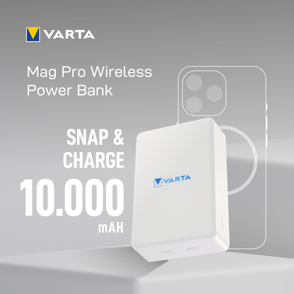 Externer Wireless-Akku Varta Mag Pro, 10000mAh, 20W, 1 x QI - 2 x USB-C, Weiß
