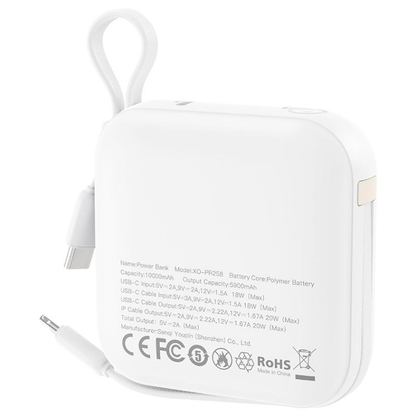 Externer Akku XO Design PR258, 10000mAh, 20W, QC + PD, 1 x Lightning - 1 x USB-C, Beige