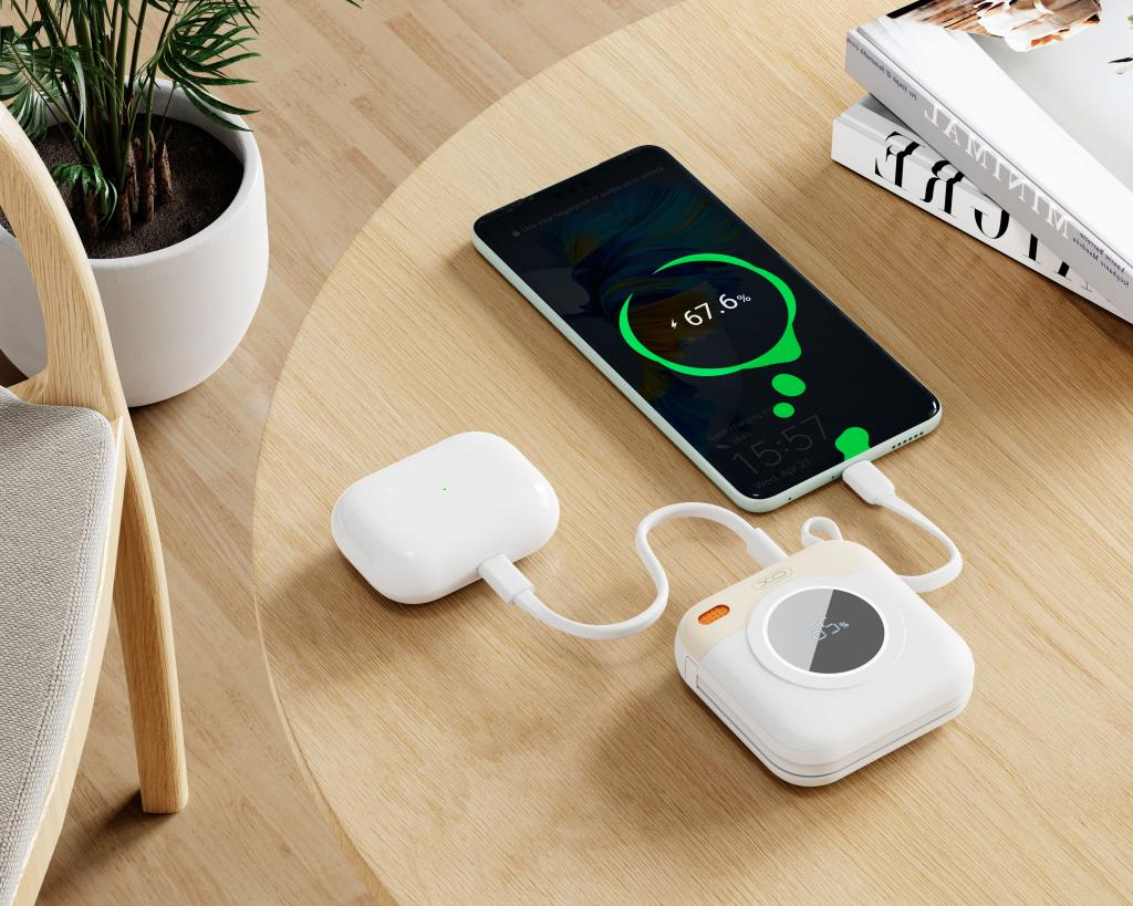 Externer Akku XO Design PR258, 10000mAh, 20W, QC + PD, 1 x Lightning - 1 x USB-C, Beige