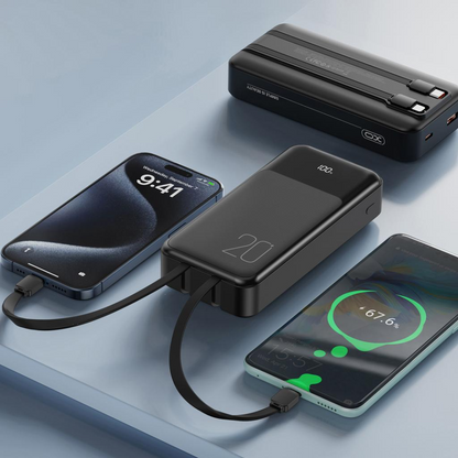XO Design PR249 External Battery, 20000mAh, 22.5W, QC + PD, 1 x Lightning - 1 x USB-A - 2 x USB-C, Black