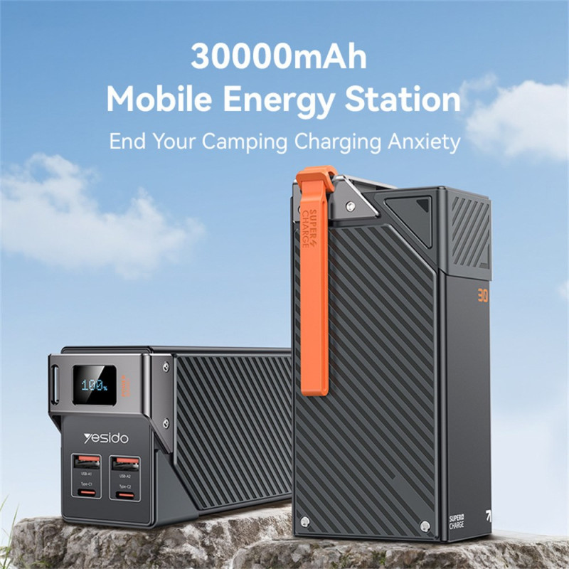 Externe Batterie Yesido YP62, 30000mAh, 22,5W, QC + PD, 2 x USB-A - 2 x USB-C, Schwarz