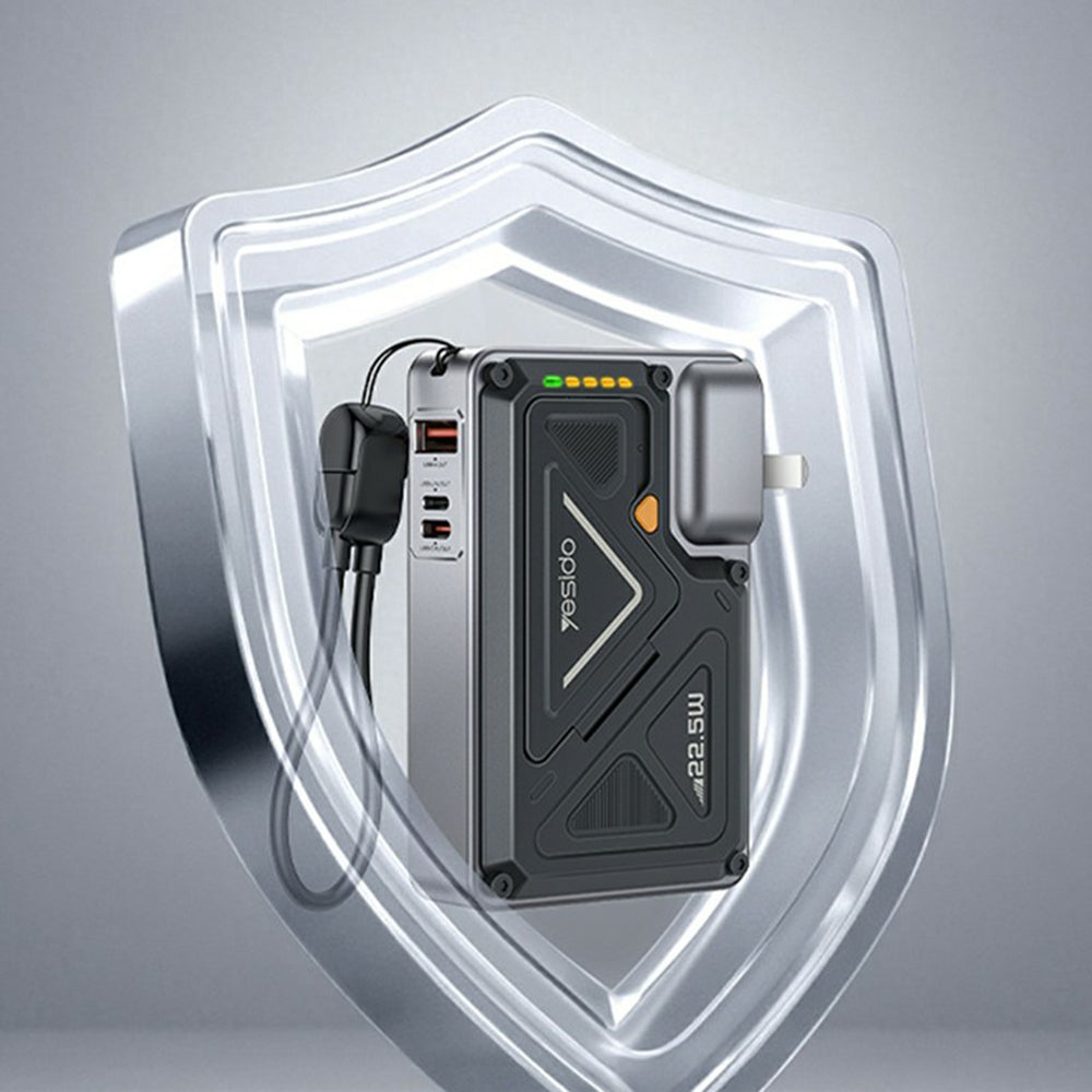 Externer Akku Yesido YP89, 10000mAh, 22.5W, QC + PD + FQI, 1 x Lightning - 1 x QI - 1 x USB-A - 1 x USB-C, Grau