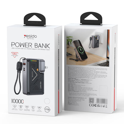 Externer Akku Yesido YP89, 10000mAh, 22.5W, QC + PD + FQI, 1 x Lightning - 1 x QI - 1 x USB-A - 1 x USB-C, Grau