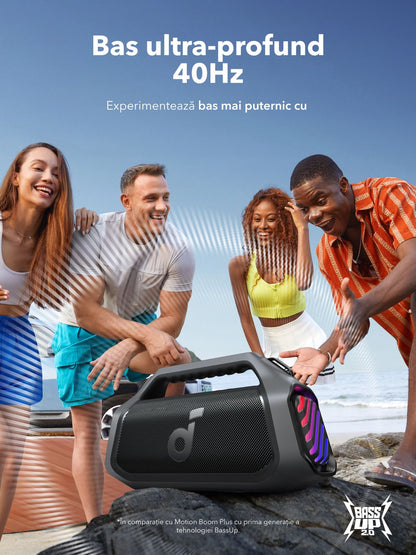 Tragbarer Bluetooth-Lautsprecher Anker SoundCore Boom 2 Plus Neue Version, 140W, TWS, RGB, Wasserdicht, Schwarz A3134012