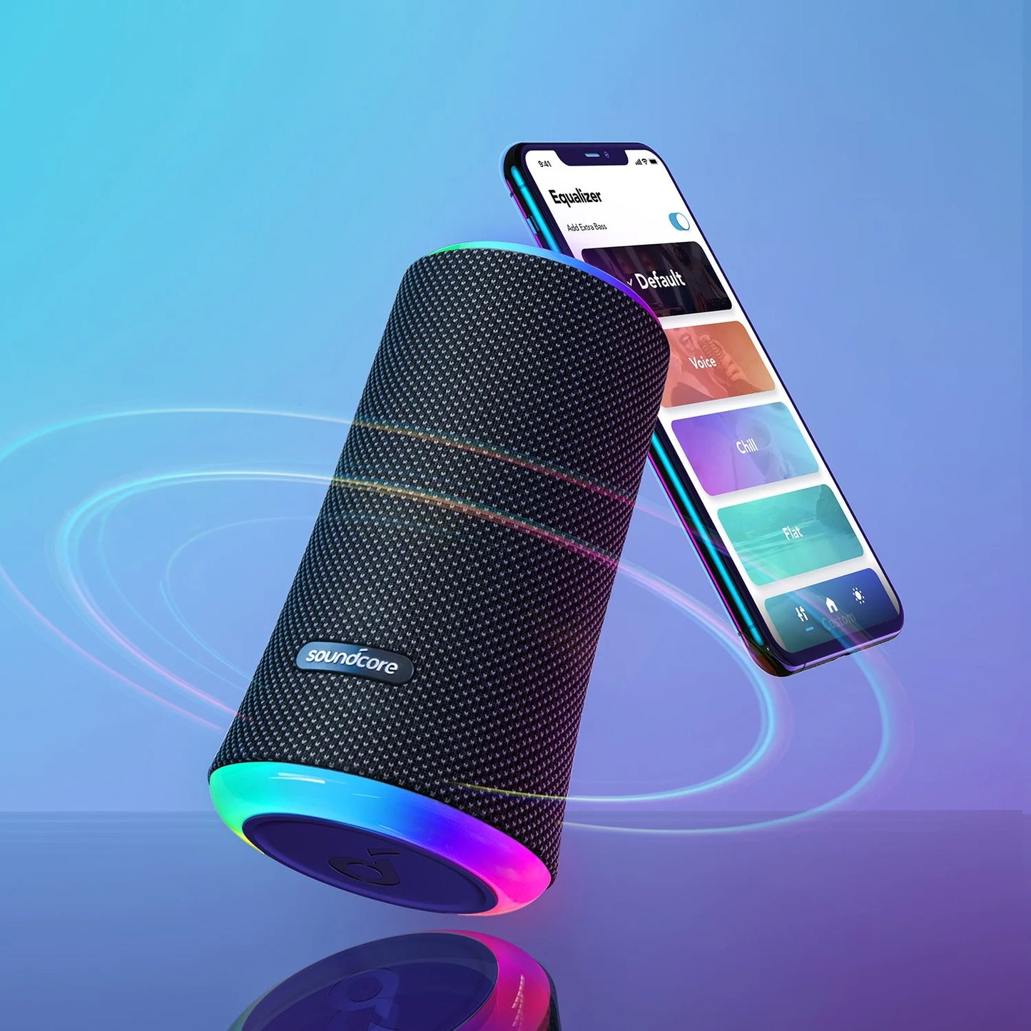 Anker SoundCore Flare 2 Tragbarer Bluetooth-Lautsprecher, 20 W, RGB, wasserdicht, Schwarz A3165G11