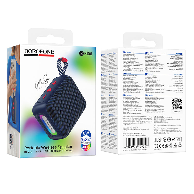 Borofone BR106 Felicitous tragbarer Bluetooth-Lautsprecher, 8 W, TWS, RGB, Marineblau