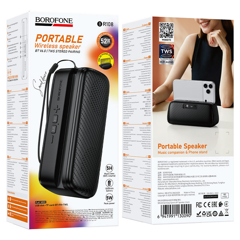 Borofone BR108 Serenjoy Portable Bluetooth Speaker, 5W, TWS, Black