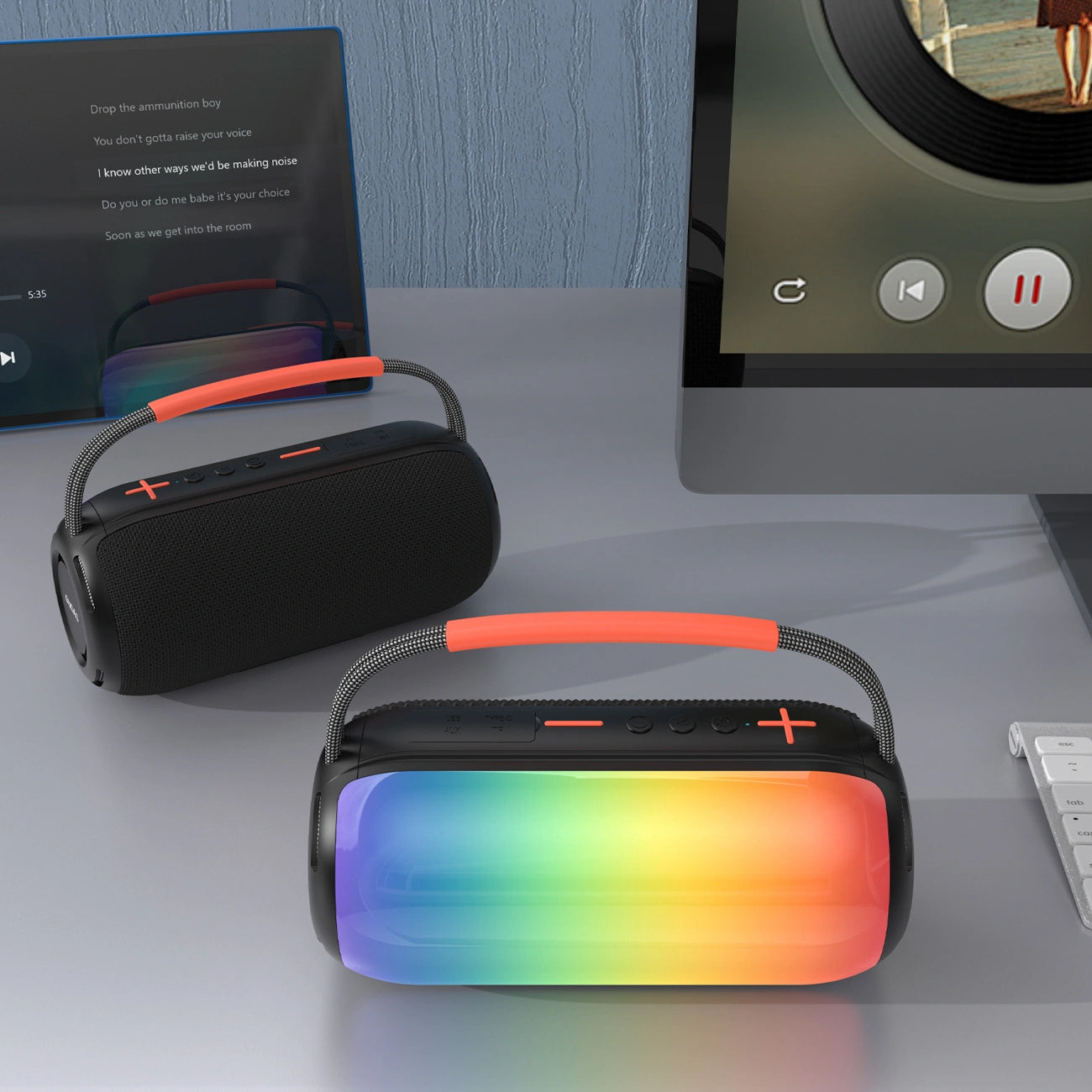 Tragbarer Bluetooth-Lautsprecher Dudao Y21, 2 x 5W, TWS, RGB, Schwarz
