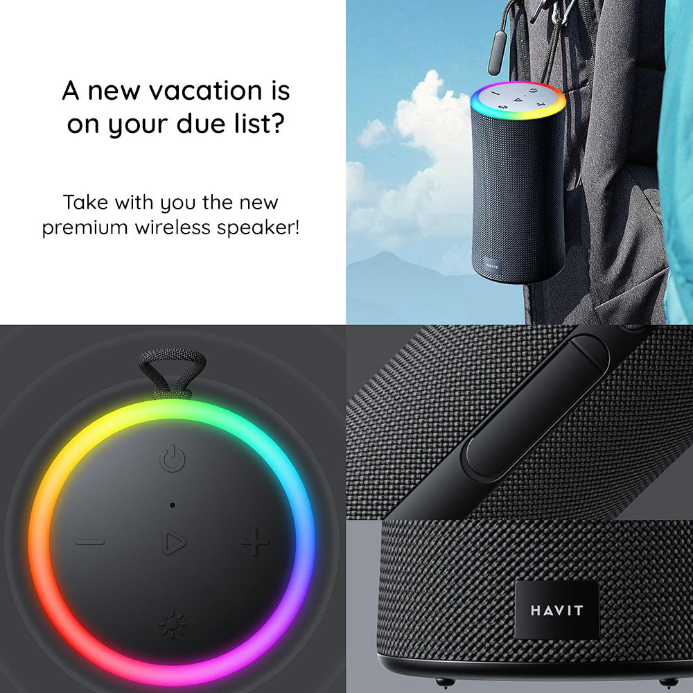 Tragbarer Bluetooth-Lautsprecher HAVIT SK833BT, 2 x 10W, RGB, wasserdicht, Schwarz
