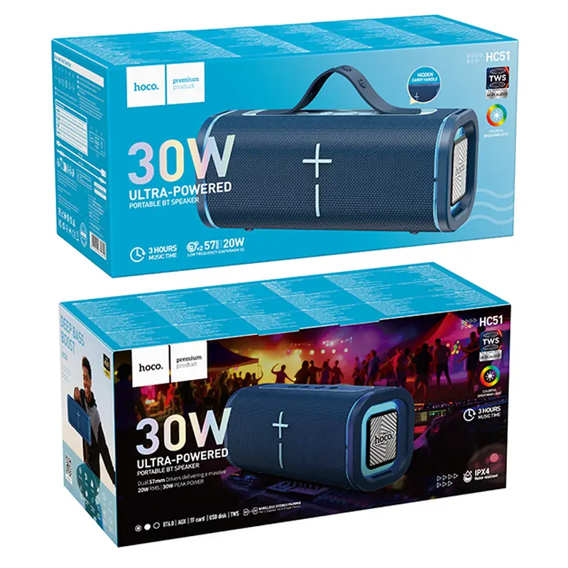 Tragbarer Bluetooth-Lautsprecher HOCO HC51, 30W, TWS, RGB, Blau