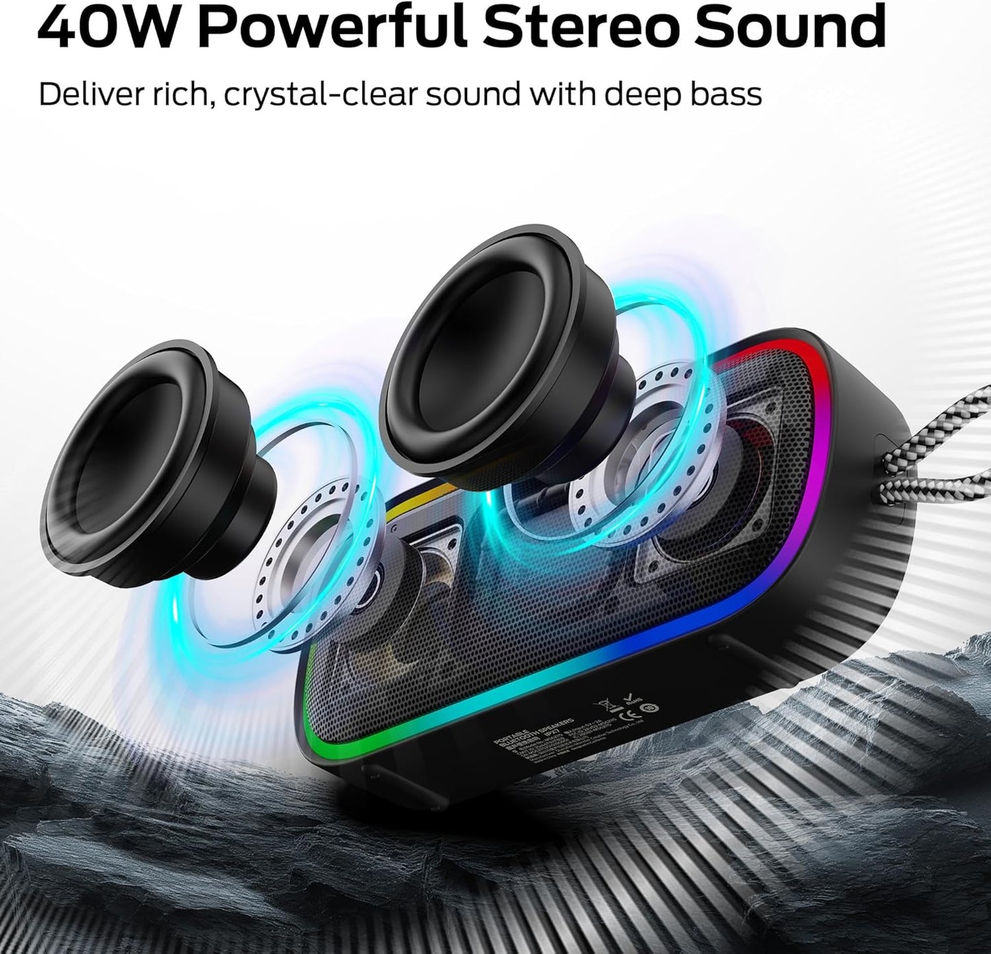 Monster S150 Plus Portable Bluetooth Speaker, 40W, TWS, RGB, Waterproof, Black