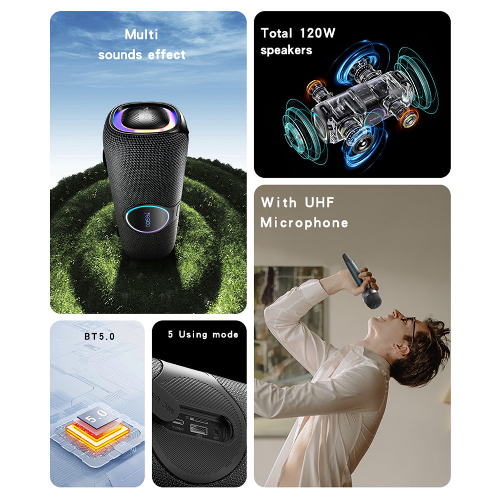 Bluetooth-Lautsprecher Yesido YSW21 Karaoke, 120W, RGB, wasserdicht, Schwarz