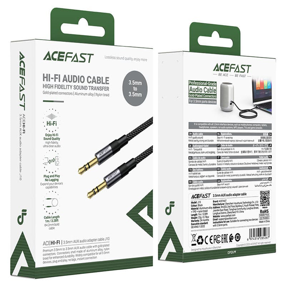 Audio-Kabel 3.5mm - 3.5mm Acefast J10, 1m, Schwarz