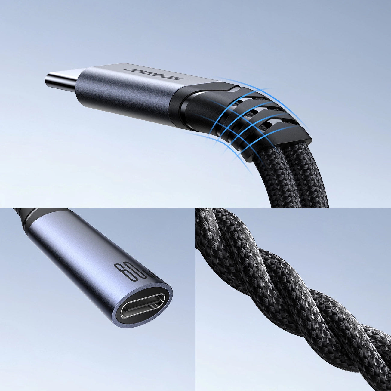 USB-C to 3.5mm / USB-C Joyroom SY-C02 Audio Cable, 0.14m, Black