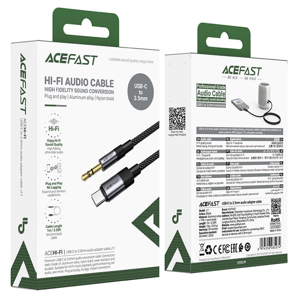 Audio-Kabel USB-C - 3,5mm Acefast J11, 1m, Schwarz