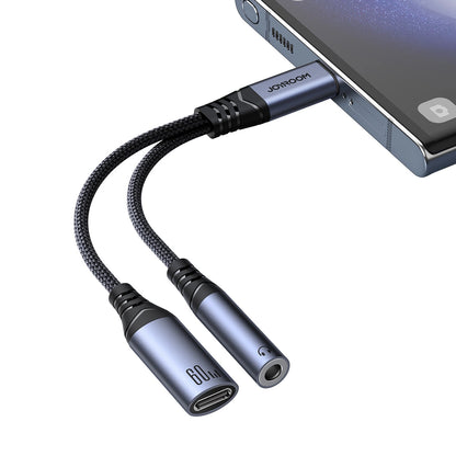 USB-C to 3.5mm / USB-C Joyroom SY-C02 Audio Cable, 0.14m, Black