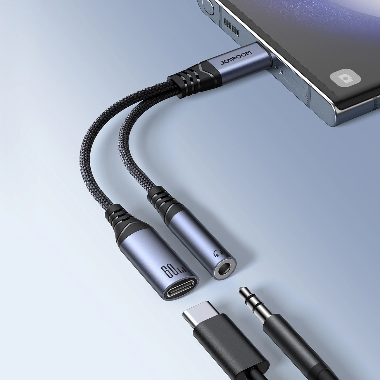 USB-C to 3.5mm / USB-C Joyroom SY-C02 Audio Cable, 0.14m, Black