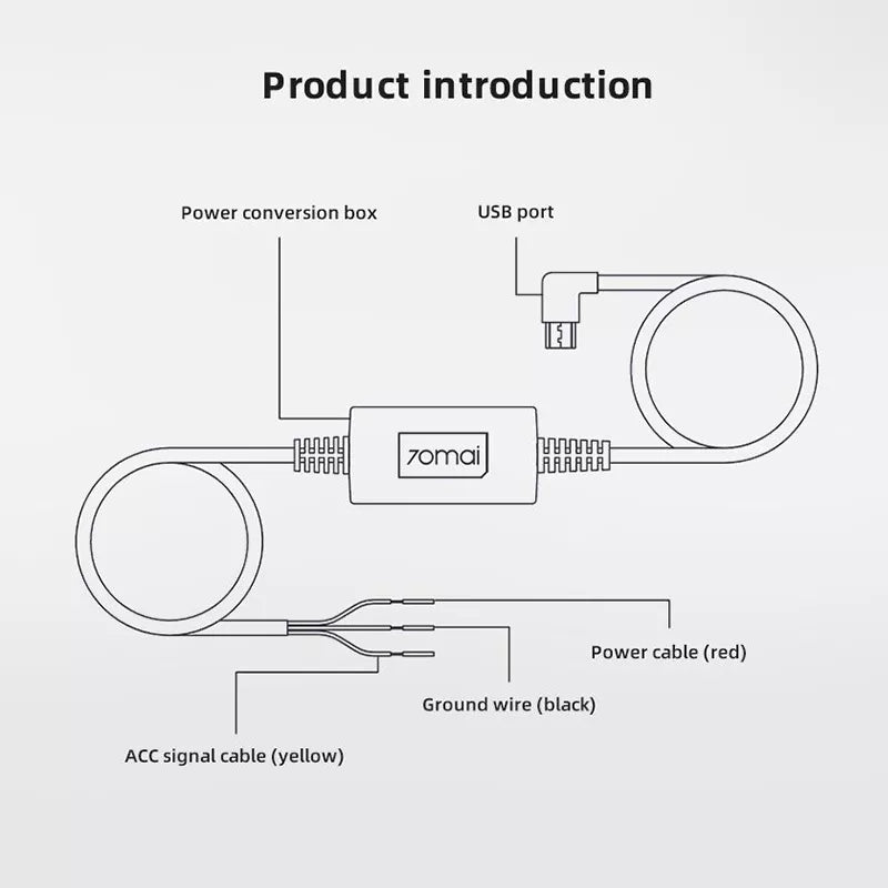 Hardwire 70mai Kit Midrive UP02, microUSB, 3m