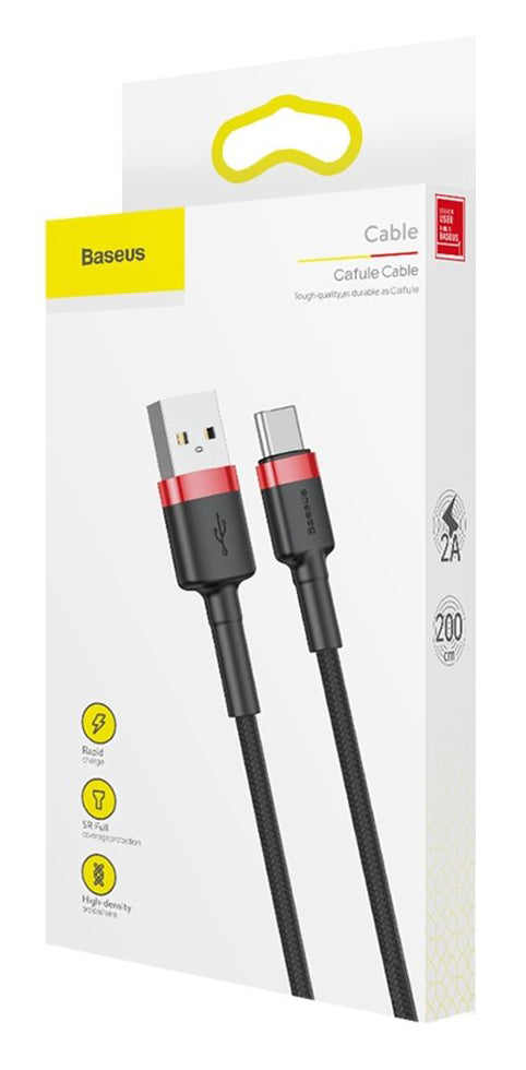 USB-A - USB-C Daten- und Ladekabel Baseus Coffee, 18 W, 2 m, Schwarz CATKLF-C91