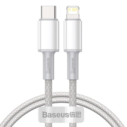 USB-C-Daten- und Ladekabel – Lightning Baseus High Density Braided, 20 W, 1 m, Weiß CATLGD-02