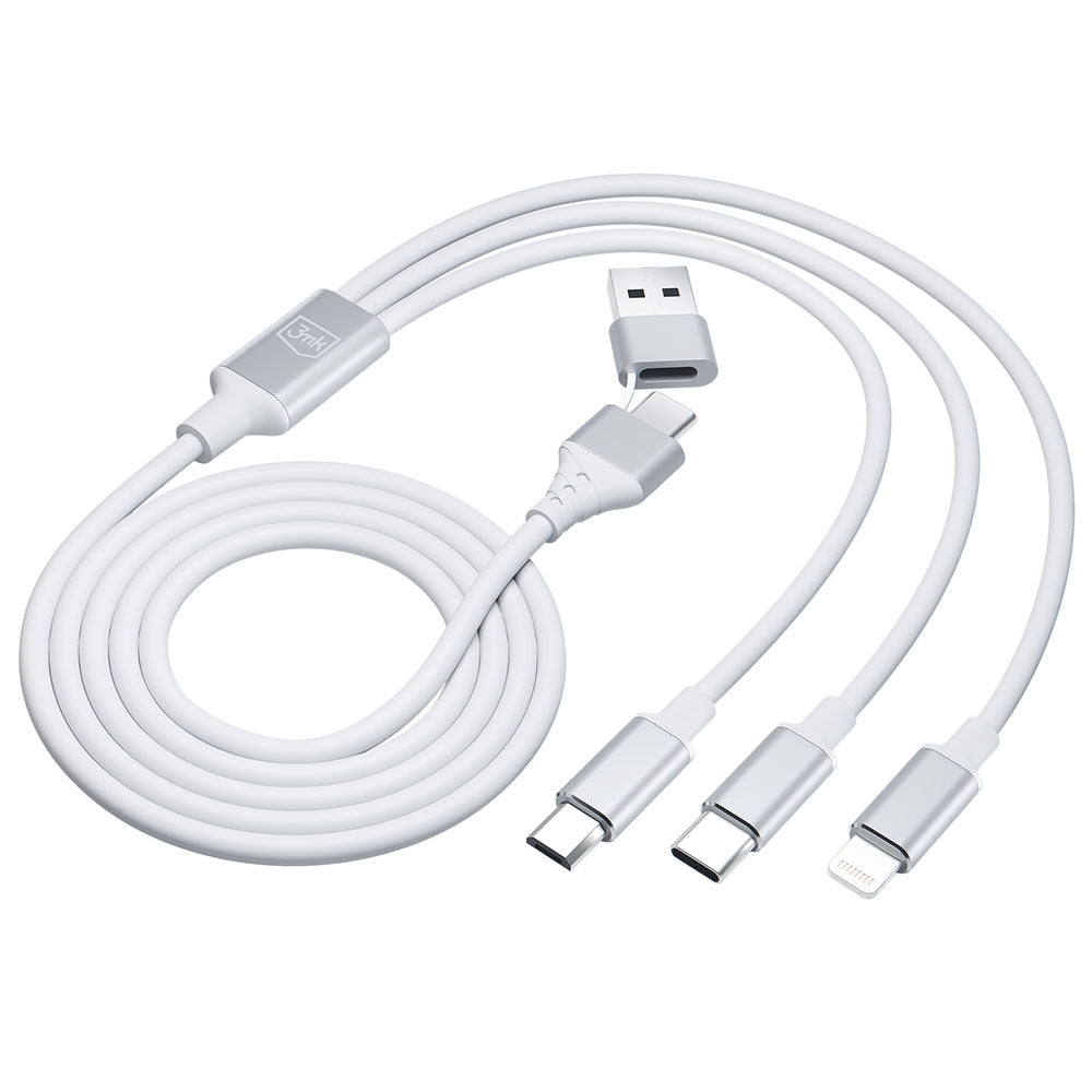 USB-A / USB-C – Lightning / microUSB / USB-C 3MK Hyper-Ladekabel, 12 W, 1,5 m, Weiß