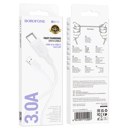 Daten- und Ladekabel USB-A - USB-C Borofone BX111 Feliz, 20W, 1m, Weiß
