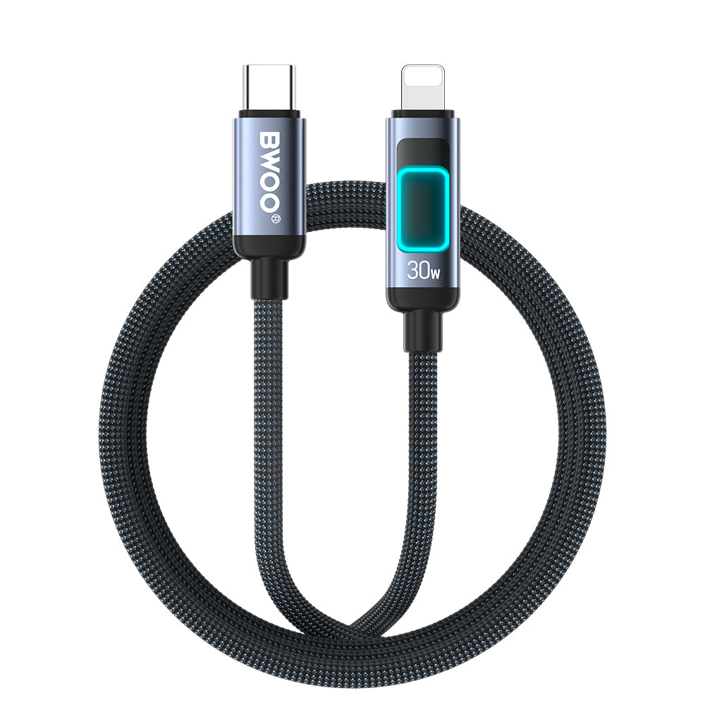 Daten- und Ladekabel USB-C - Lightning BWOO X324CL Display, 30W, 1m, Schwarz