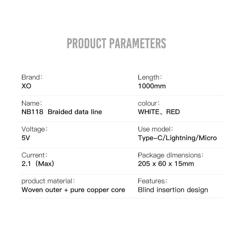 Daten- und Ladekabel USB-A - microUSB XO Design NB118, 18W, 1m, Rot