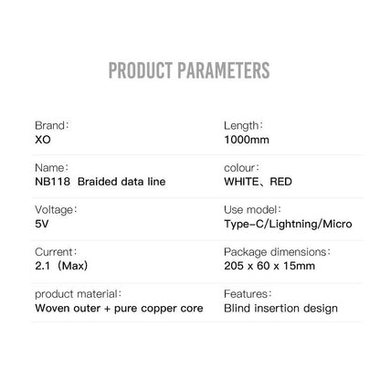 Daten- und Ladekabel USB-A - microUSB XO Design NB118, 18W, 1m, Rot